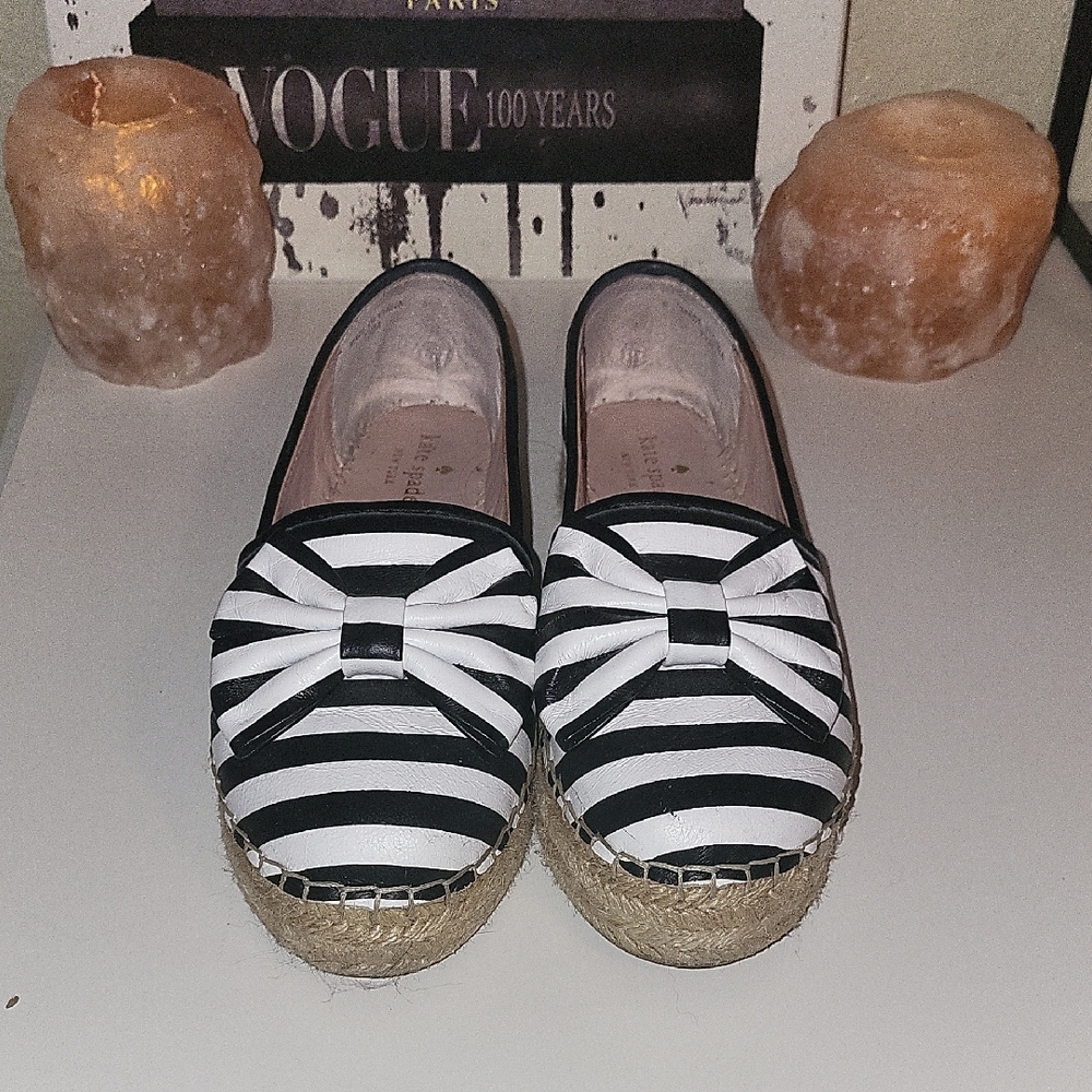 Kate Spade Black and White Striped Espadrilles Sz 7.5